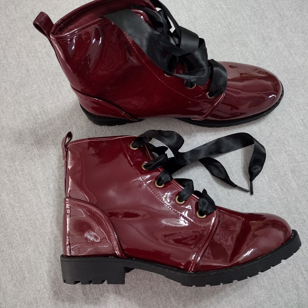 Dirty Laundry Burgundy Ribbon Lace Up Boots
